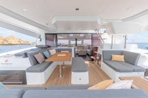 Elba 45 catamaran cockpit with sitting area