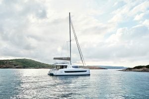 Anchored catamaran sailboat Bali 4.4 on water