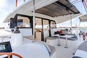 Excess 11 catamaran deck with sitting area