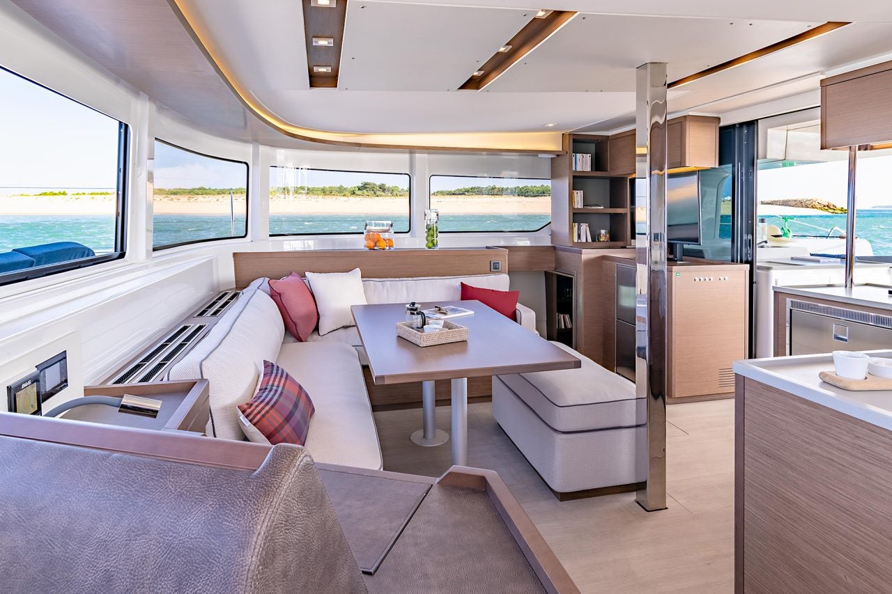 Saloon dining area interior of Lagoon 46 yacht