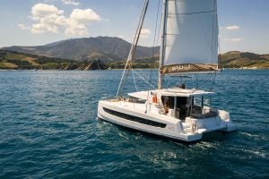 People enjoying a sail aboard a Bali 4.2 sailing catamaran