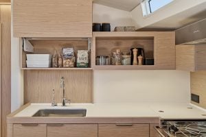 Galley sink and stove on Beneteau Oceanis Yacht 60 luxury monohull