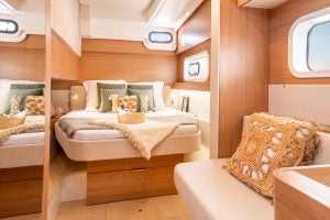 Spacious owners suite aboard the Bali Catspace sailing cat