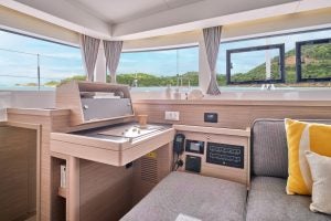 Lagoon 40 sailing catamaran interior chart table and nav station