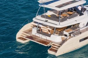 Overhead view of the Lagoon 65 luxury yacht