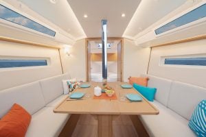 Jeanneau Sun Odyssey 350 monohull salon dining table