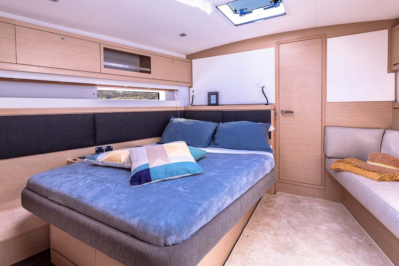 Large double berth cabin on the Dufour 61 sailing yacht