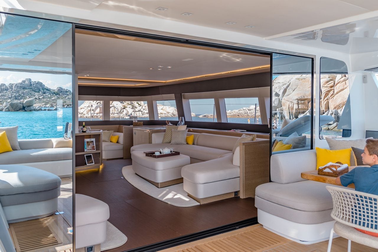 Lagoon seventy 7 luxury yacht cockpit and salon