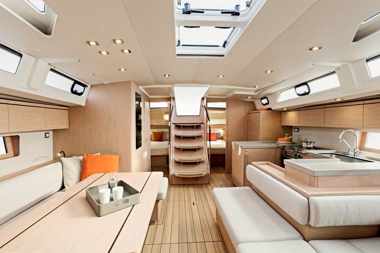 46.1 sailing yacht salon interior and companionway steps