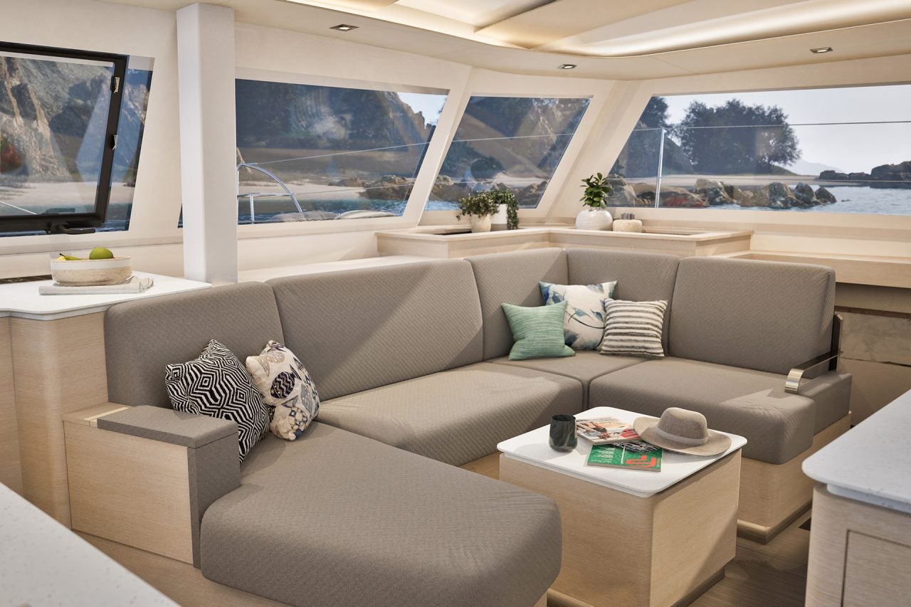 Fountaine Pajot 44 salon seating area view